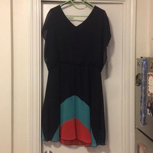 Navy, Coral, and Aqua Colorblock Dress